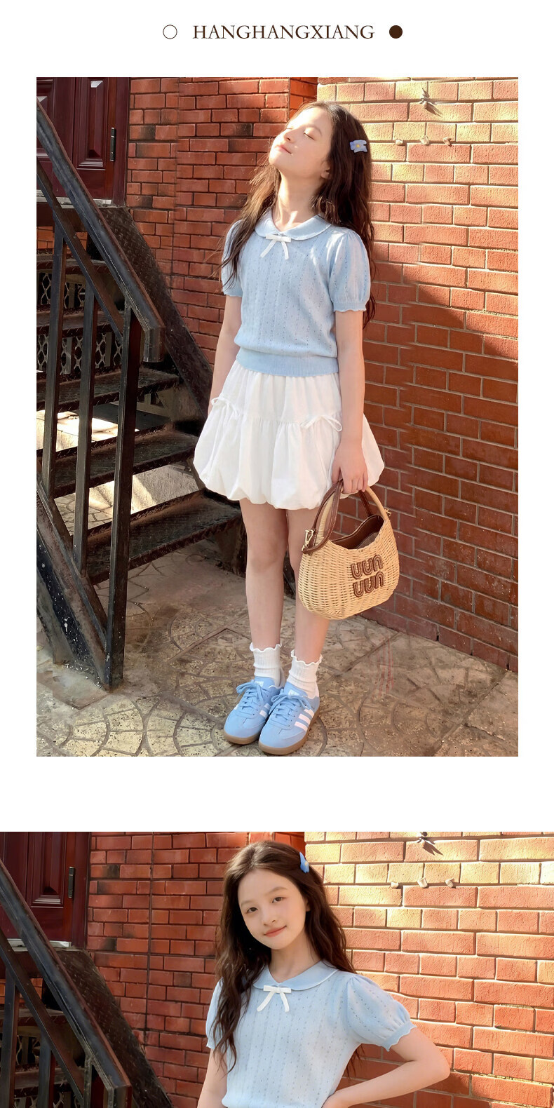 Moonkids Girls Summer Set 2026 New Korean Style Children's Summer Polo Shirt and Flower Bud Skirt Big Kids Summer Outfit 10